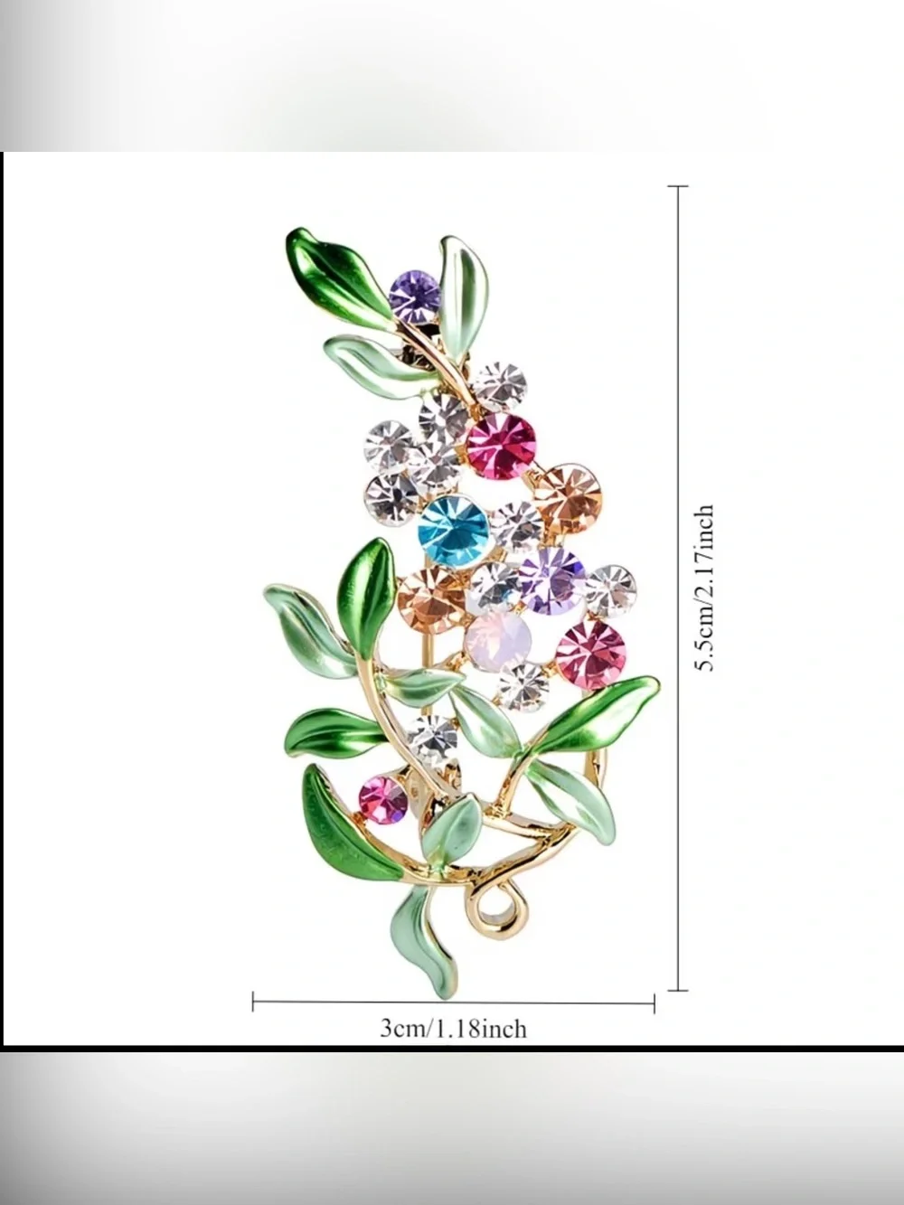 Green Leaf Multicolor Crystal Floral Brooch - Elegant Women's Jewelry